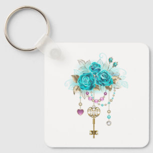 Porte-clés Roses turquoise avec touches