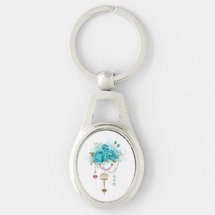 Porte-clés Roses turquoise avec touches