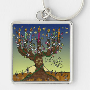 Porte-clés Rosh Hashanah L'Shanah Tovah Arbre de Vie Menorah
