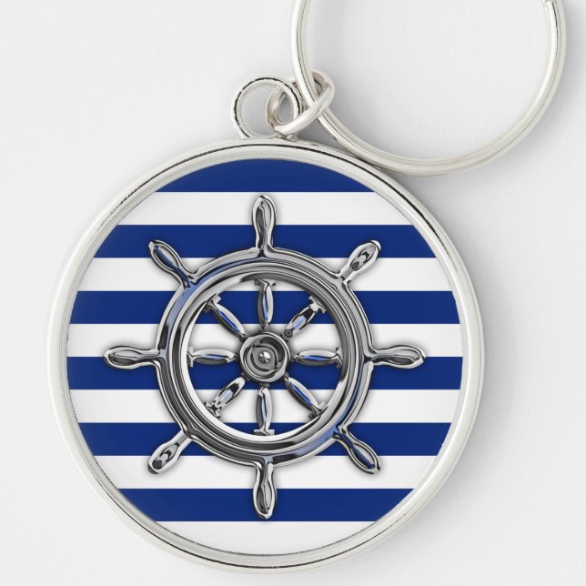 Porte-clés Roue Chrome Argent sur les bandes Nautiques (Devant)