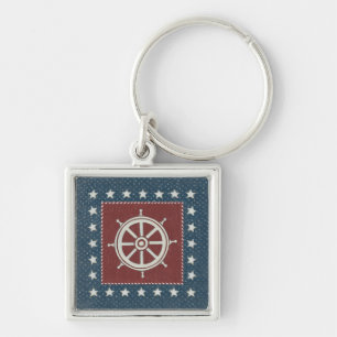 Porte-clés Roue côtière de bateau de l'art   sur le rouge