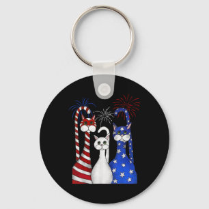 Porte-clés Rouge Blanc Bleu Chats Usa Drapeau Feu 4 juillet