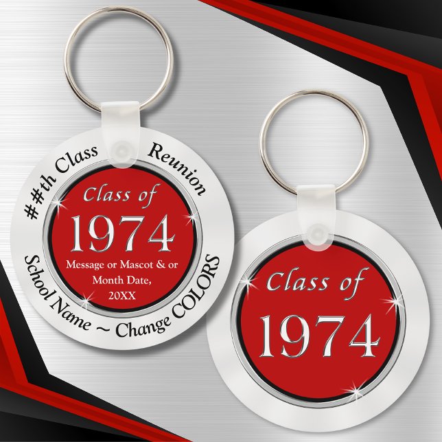 Porte-clés Rouge, Blanc, Classe des Idées de Réunion 1974, 50 (Class of 1974 ideas. 50th Class Reunion Gifts. Class of 1974. 50 year class reunion. 1974 reunion.)