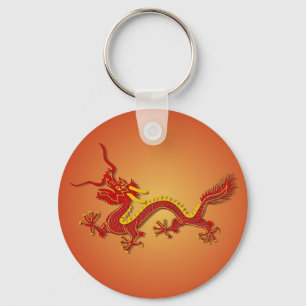 Porte-clés Rouge chinois et porte - clé de dragon d'or