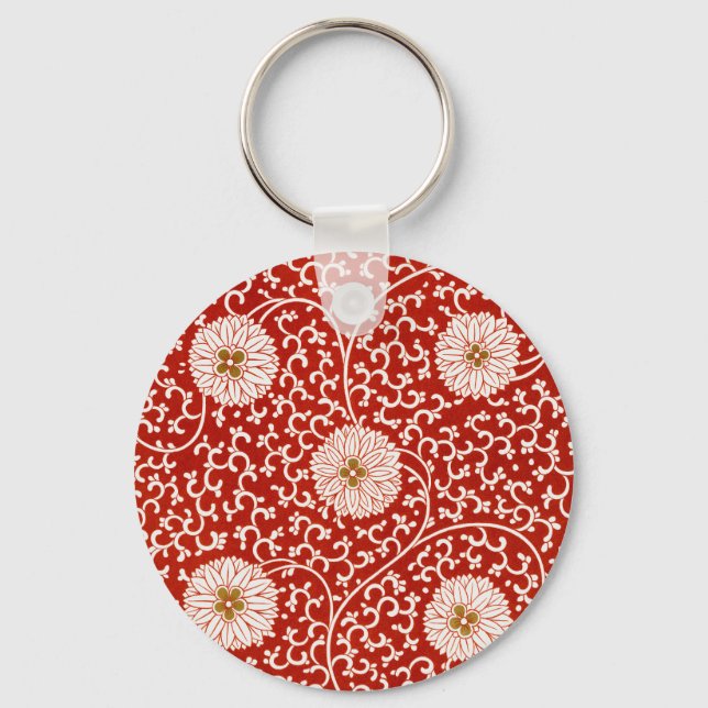 Porte-clés Rouge Floral Vibrant Ornate Classé Motif (Recto)