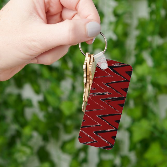 Porte-clés Rouge, Noir & Blanc Zigzag – Artistique & Élégant  (main)