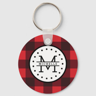 Porte-clés Rouge noir Buffalo Plaid Nom de la sériole Monogra