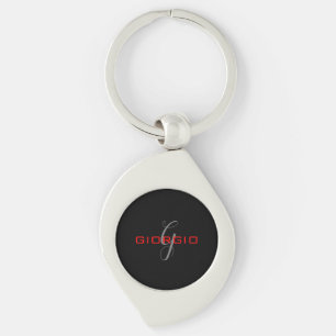 Porte-clés Rouge noir Votre nom Monogramme initial Moderne