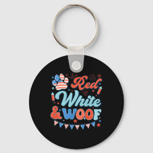 Porte-clés Rouge rétro Blanc et Woof Us Drapeau Chien Paw Hap