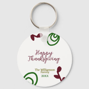 Porte-clés Rouge vert joyeux Thanksgiving floral feuille auto