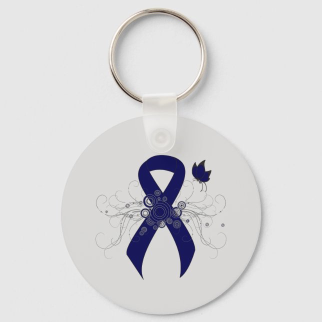 Porte-clés Ruban bleu foncé avec papillon (Recto)