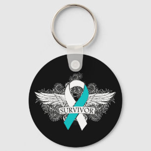 Porte-clés Ruban de la SURVIVEUR aile du cancer du col