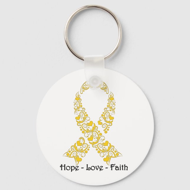 Porte-clés Ruban de sensibilisation à l'or Hope (Recto)