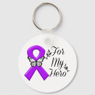 Porte-clés Ruban de sensibilisation violet pour mon héros