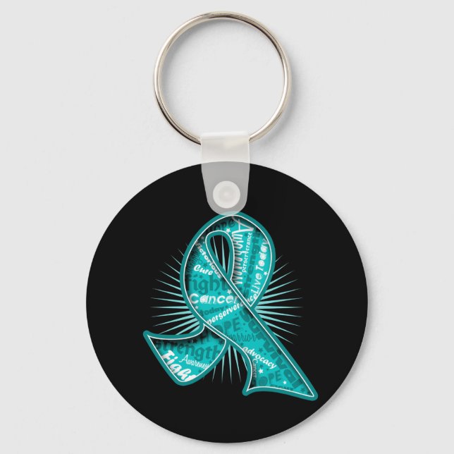 Porte-clés Ruban filigrane de Slogan du cancer de l'ovaire (Recto)