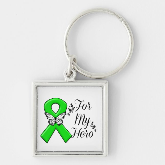 Porte-clés Ruban vert de conscience pour mon héros (Devant)