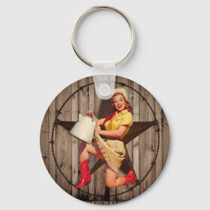 Porte-clés rustic BarnWood Texas star western country cowgirl