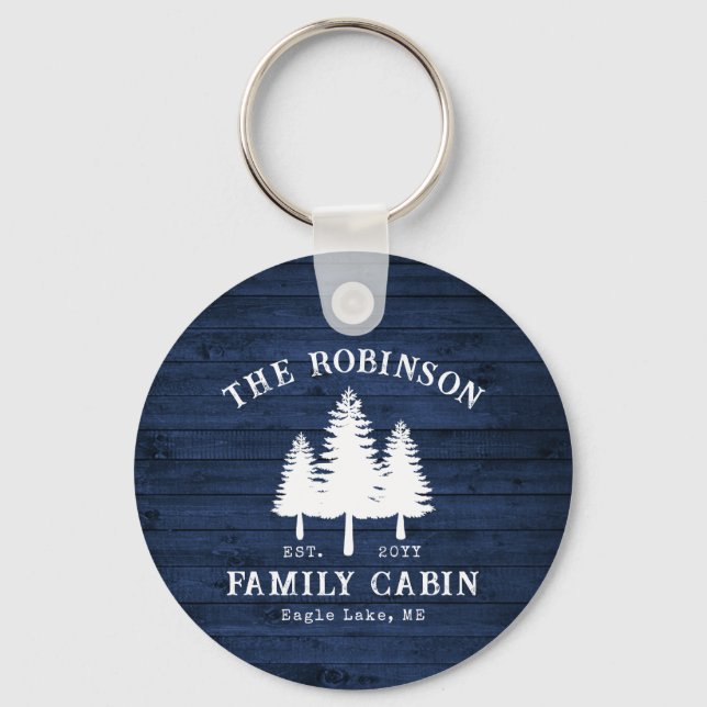 Porte-clés Rustic Country Family Cabine Arbres Blue Wood Impr (Recto)
