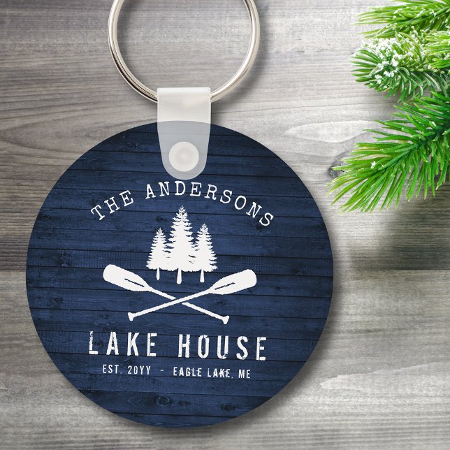 Porte-clés Rustic Lake House Oars Trees Bleu Bois Imprimer ro (Créateur téléchargé)