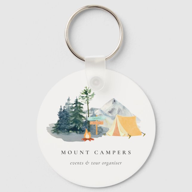Porte-clés Rustic Pine Woods Watercolor Camping Mountain Camp (Recto)