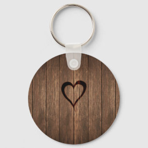 Porte-clés Rustic Wood Burned Heart Print