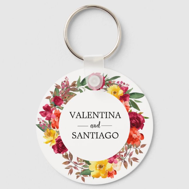 Porte-clés Rustique Automne Floral Mariage Faveur (Recto)