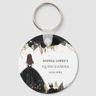 Porte-clés Rustique Black Gold Floral Princesse Quinceanera