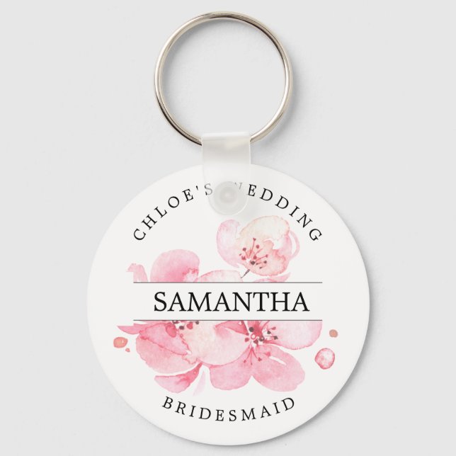 Porte-clés Rustique Chic Blush Rose Floral Personnalisé (Recto)