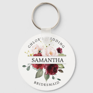 Porte-clés Rustique Chic Bourgogne Rouge Blush Rose Personnal