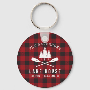 Porte-clés Rustique Country Lake House Tree Red Buffalo Plaid