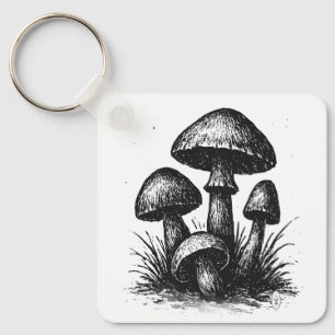 Porte-clés Sac à main à motif de champignons dessinés à l'enc