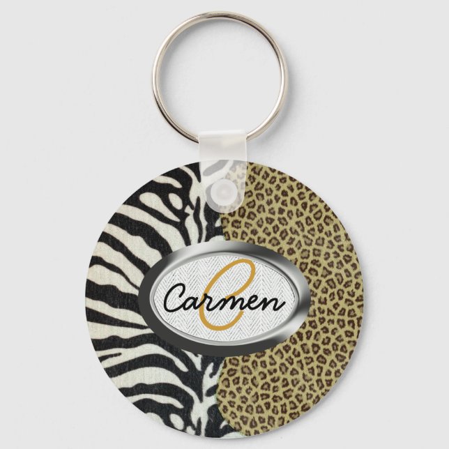 Porte-clés Safari Leopard et Zebra Print Monogramme (Recto)