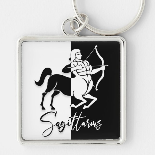 Porte-clés Sagittarius SIGNE Zodiaque, Porte - clé noir et bl (Devant)