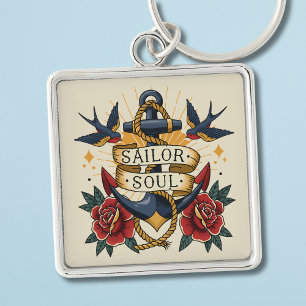 Porte-clés "Sailor Soul" Ancre tatouage Art - Nautique Vintag