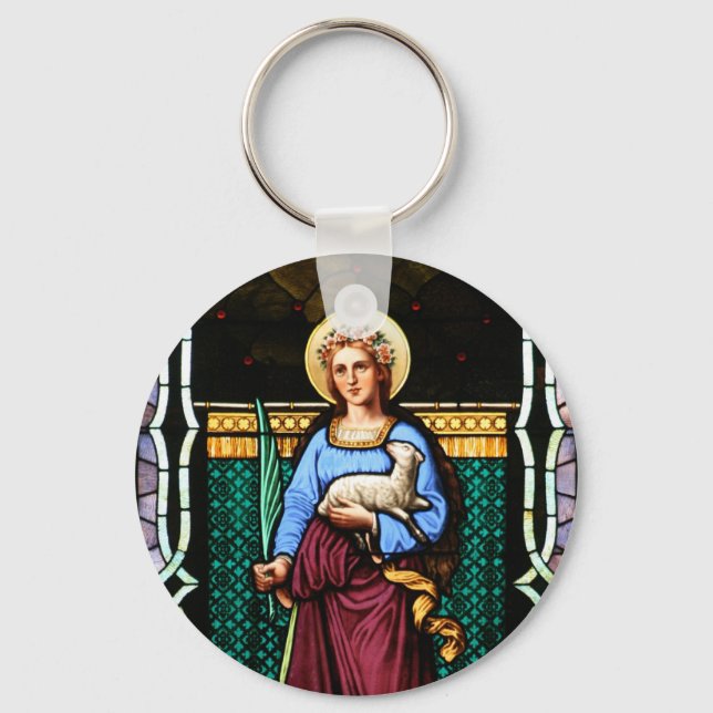 Porte-clés Saint-Agnes (Agnes de Rome) - Art du verre (Recto)