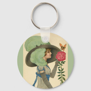 Porte-clés Saint-Valentin vintage, Papillon Rose rouge dame