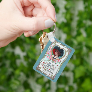 Porte-clés Saint Valentin vintage, une femme élégante dans un
