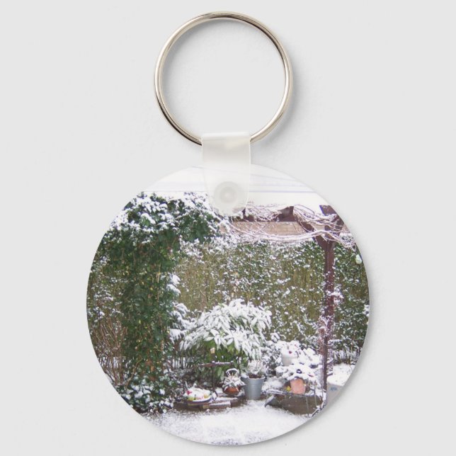 Porte-clés Saison de Noël, Neige dans le jardin (Recto)