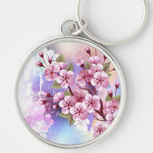 Porte-clés Sakura rose sur la peinture Arrière - plan