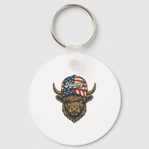 Porte-clés Salut Vache Highland Patriotique Design Western Vi