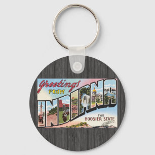 Porte-clés Salutations De Indiana L'État Hoosier, Vintage