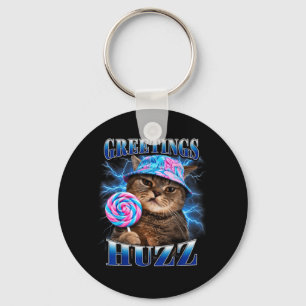 Porte-clés Salutations Huzz Drôle De Chat Mème Contrefaçon Gr