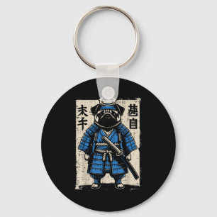 Porte-clés Samouraï Pug Chien Drôle Guerrier Japonais Art Hom