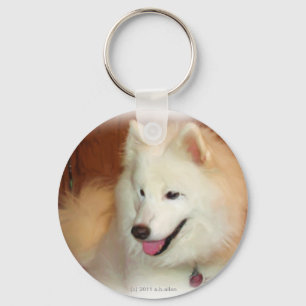 Porte-clés Samoyed, avec des effets de peinture à l'huile de