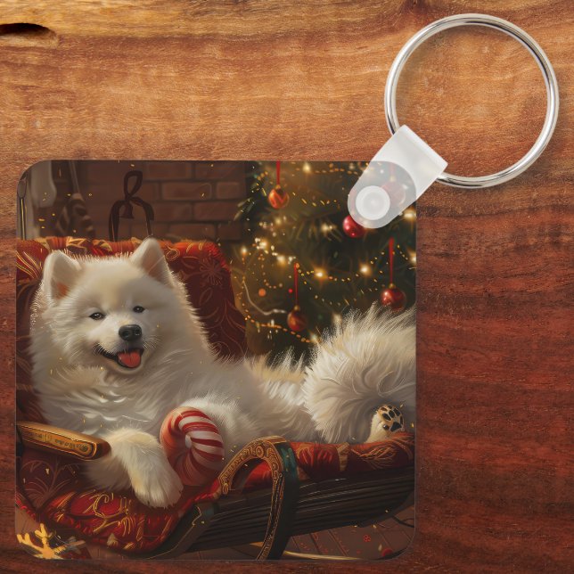 Porte-clés Samoyed Chien Festive de Noël (Verso)