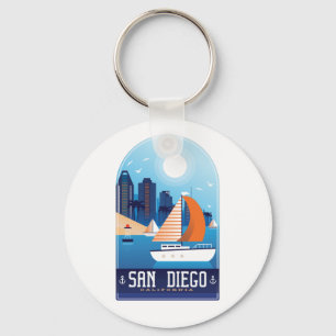 Porte-clés San Diego California Vintage Travel Keychain