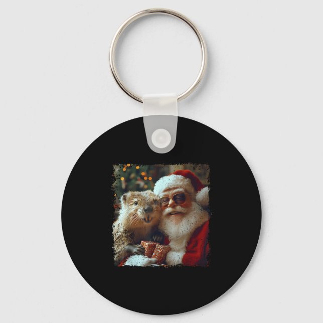 Porte-clés Santa And Beaver Selfie Funny Christmas Design  (Recto)