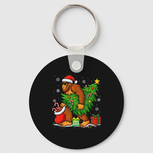 Porte-clés Santa Bigfoot Christmas Tree Xmas Lights Funny Sas (Recto)
