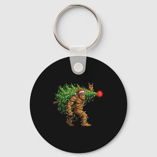 Porte-clés Santa Bigfoot Christmas Tree Xmas Lights Funny Sas (Recto)