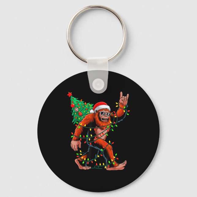 Porte-clés Santa Bigfoot Christmas Tree Xmas Lights Sasquatch (Recto)